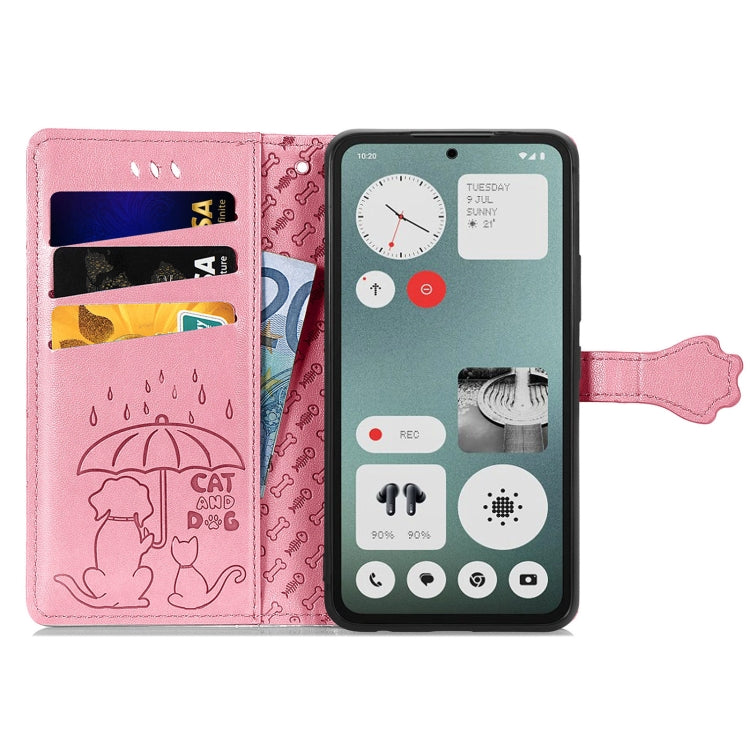 For Nothing CMF Phone 1 Cat and Dog Embossed Leather Phone Case(Pink) - Nothing Cases by buy2fix | Online Shopping UK | buy2fix