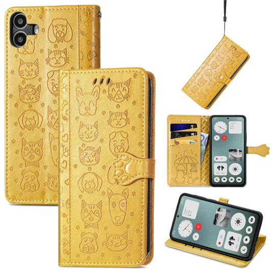 For Nothing CMF Phone 1 Cat and Dog Embossed Leather Phone Case(Yellow) - Nothing Cases by buy2fix | Online Shopping UK | buy2fix