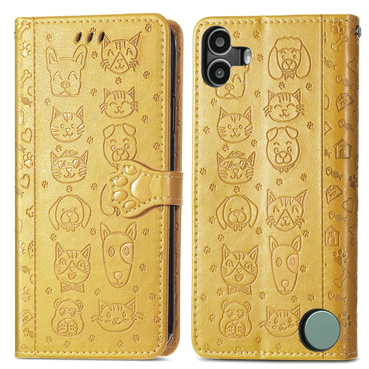 For Nothing CMF Phone 1 Cat and Dog Embossed Leather Phone Case(Yellow) - Nothing Cases by buy2fix | Online Shopping UK | buy2fix