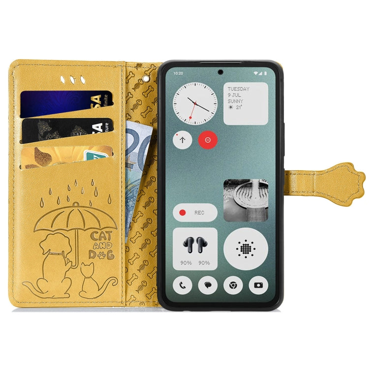 For Nothing CMF Phone 1 Cat and Dog Embossed Leather Phone Case(Yellow) - Nothing Cases by buy2fix | Online Shopping UK | buy2fix