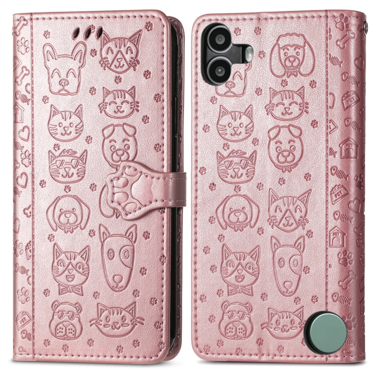For Nothing CMF Phone 1 Cat and Dog Embossed Leather Phone Case(Rose Gold) - Nothing Cases by buy2fix | Online Shopping UK | buy2fix