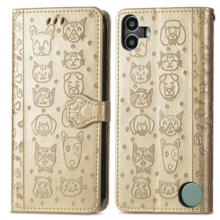 For Nothing CMF Phone 1 Cat and Dog Embossed Leather Phone Case(Gold) - More Brand by buy2fix | Online Shopping UK | buy2fix