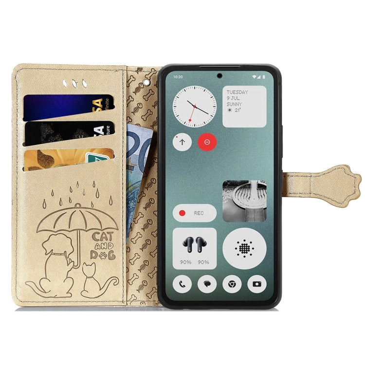 For Nothing CMF Phone 1 Cat and Dog Embossed Leather Phone Case(Gold) - More Brand by buy2fix | Online Shopping UK | buy2fix