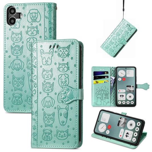 For Nothing CMF Phone 1 Cat and Dog Embossed Leather Phone Case(Green) - Nothing Cases by buy2fix | Online Shopping UK | buy2fix