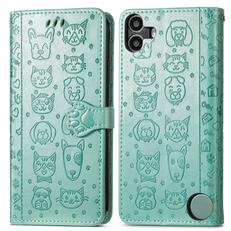 For Nothing CMF Phone 1 Cat and Dog Embossed Leather Phone Case(Green) - Nothing Cases by buy2fix | Online Shopping UK | buy2fix