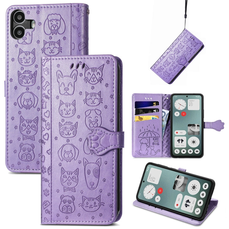 For Nothing CMF Phone 1 Cat and Dog Embossed Leather Phone Case(Purple) - Nothing Cases by buy2fix | Online Shopping UK | buy2fix