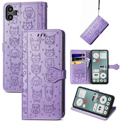 For Nothing CMF Phone 1 Cat and Dog Embossed Leather Phone Case(Purple) - Nothing Cases by buy2fix | Online Shopping UK | buy2fix
