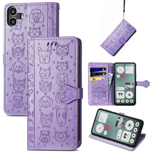 For Nothing CMF Phone 1 Cat and Dog Embossed Leather Phone Case(Purple) - Nothing Cases by buy2fix | Online Shopping UK | buy2fix