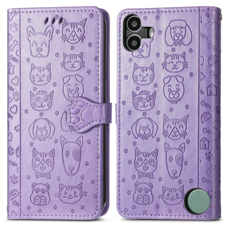 For Nothing CMF Phone 1 Cat and Dog Embossed Leather Phone Case(Purple) - Nothing Cases by buy2fix | Online Shopping UK | buy2fix