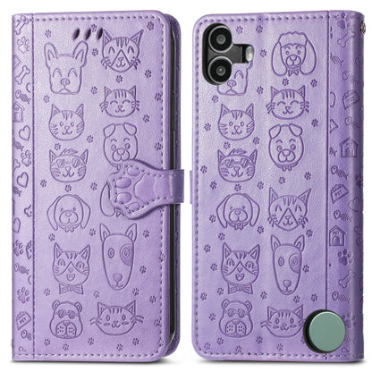 For Nothing CMF Phone 1 Cat and Dog Embossed Leather Phone Case(Purple) - Nothing Cases by buy2fix | Online Shopping UK | buy2fix