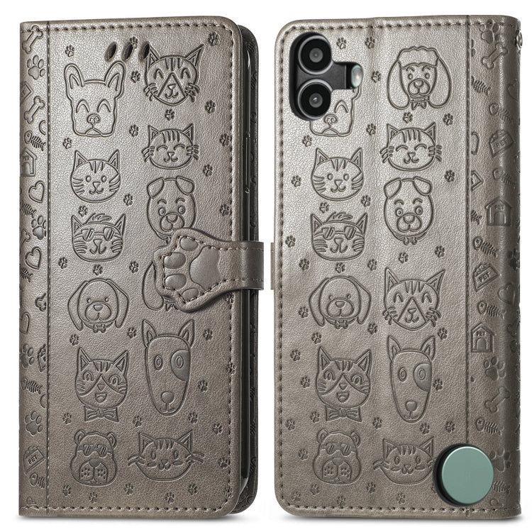 For Nothing CMF Phone 1 Cat and Dog Embossed Leather Phone Case(Gray) - More Brand by buy2fix | Online Shopping UK | buy2fix