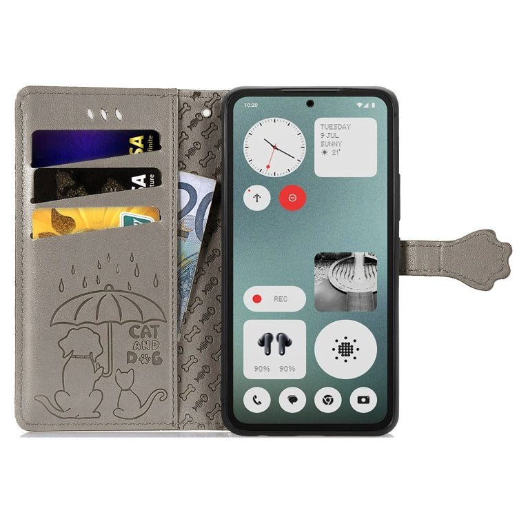 For Nothing CMF Phone 1 Cat and Dog Embossed Leather Phone Case(Gray) - More Brand by buy2fix | Online Shopping UK | buy2fix