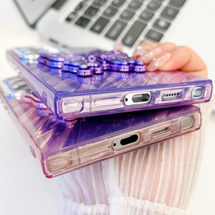 For Samsung Galaxy S25+ 5G Plating Glitter Texture Butterfly Holder TPU Phone Case with Lens Film(Purple Wrinkles) - Galaxy S25+ 5G Cases by buy2fix | Online Shopping UK | buy2fix