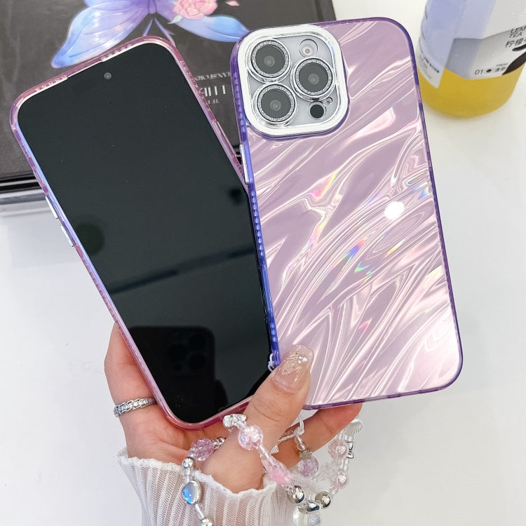 For iPhone 16 Plus Plating Glitter Texture Chain Wristband TPU Phone Case with Lens Film(Pink Tinfoil Texture) - iPhone 16 Plus Cases by buy2fix | Online Shopping UK | buy2fix