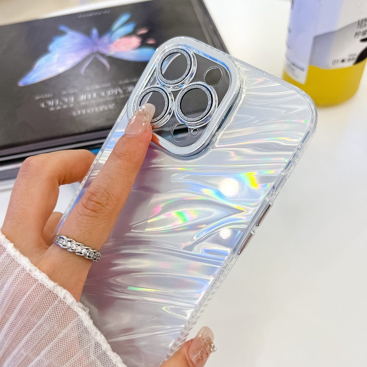 For iPhone 16 Pro Max Plating Glitter Texture Chain Wristband TPU Phone Case with Lens Film(White Feather Yarn) - iPhone 16 Pro Max Cases by buy2fix | Online Shopping UK | buy2fix