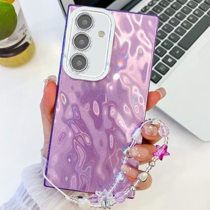 For Samsung Galaxy S25 5G Plating Glitter Texture Chain Wristband TPU Phone Case with Lens Film(Purple Wrinkles) by buy2fix