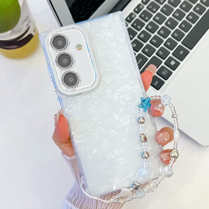 For Samsung Galaxy S25+ 5G Plating Glitter Texture Chain Wristband TPU Phone Case with Lens Film(White Shell Pattern) by buy2fix