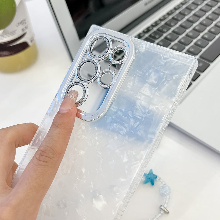 For Samsung Galaxy S25 5G Plating Glitter Texture Chain Wristband TPU Phone Case with Lens Film(Purple Shell Pattern) by buy2fix