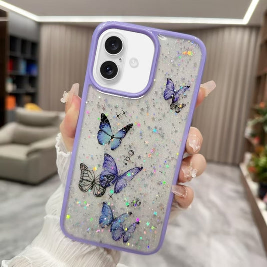 For iPhone 16 Plus Color Butterfly Glitter Epoxy TPU Phone Case(Purple) by buy2fix