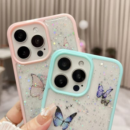 For iPhone 16 Plus Color Butterfly Glitter Epoxy TPU Phone Case(Purple) - iPhone 16 Plus Cases by buy2fix | Online Shopping UK | buy2fix