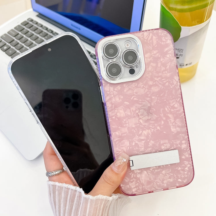 For iPhone 16 Pro Plating Glitter Texture Fold Holder TPU Phone Case with Lens Film(Purple Wrinkles) - iPhone 16 Pro Cases by buy2fix | Online Shopping UK | buy2fix