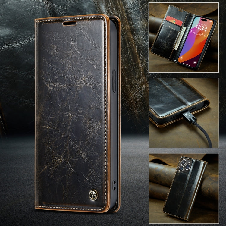 For iPhone 16 Pro CaseMe 003 Crazy Horse Texture Flip Leather Phone Case(Coffee) - iPhone 16 Pro Cases by CaseMe | Online Shopping UK | buy2fix