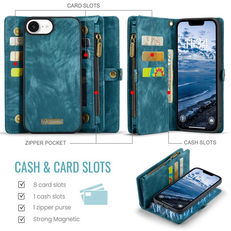 For iPhone 16e CaseMe 008 Detachable Multifunctional Leather Phone Case(Blue) - iPhone 16e Cases by CaseMe | Online Shopping UK | buy2fix