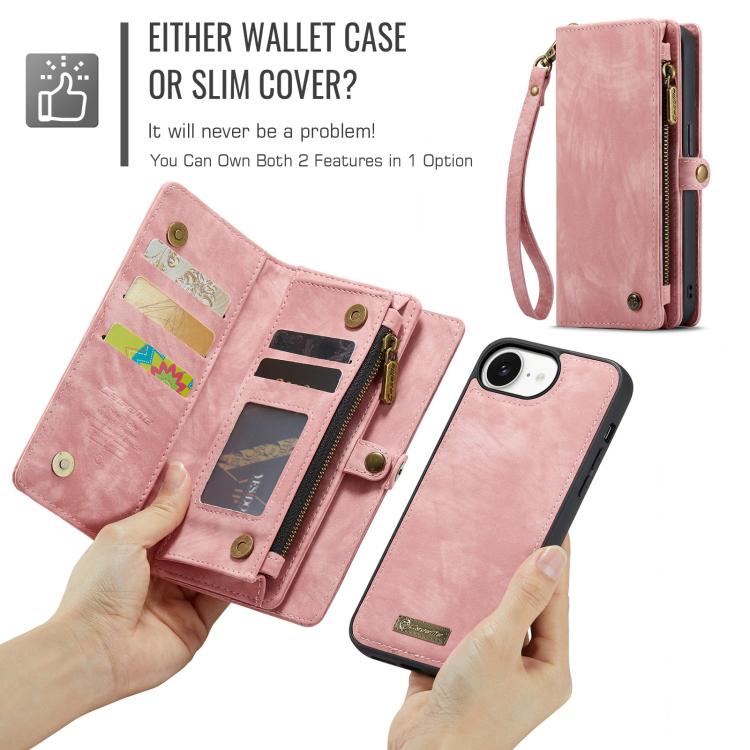 For iPhone 16e CaseMe 008 Detachable Multifunctional Leather Phone Case(Pink) - iPhone 16e Cases by CaseMe | Online Shopping UK | buy2fix