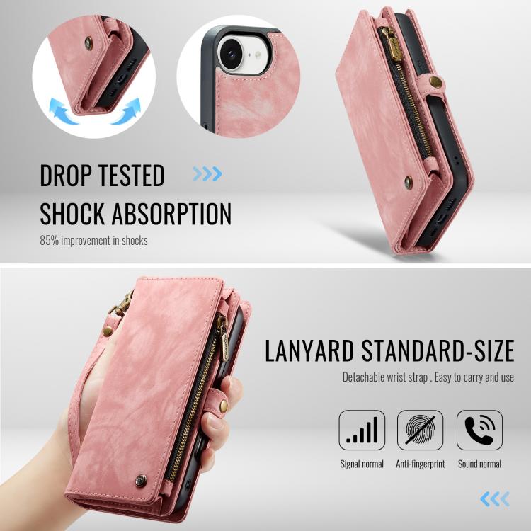 For iPhone 16e CaseMe 008 Detachable Multifunctional Leather Phone Case(Pink) - iPhone 16e Cases by CaseMe | Online Shopping UK | buy2fix