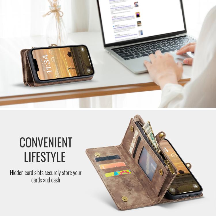 For iPhone 16e CaseMe 008 Detachable Multifunctional Leather Phone Case(Brown) - iPhone 16e Cases by CaseMe | Online Shopping UK | buy2fix