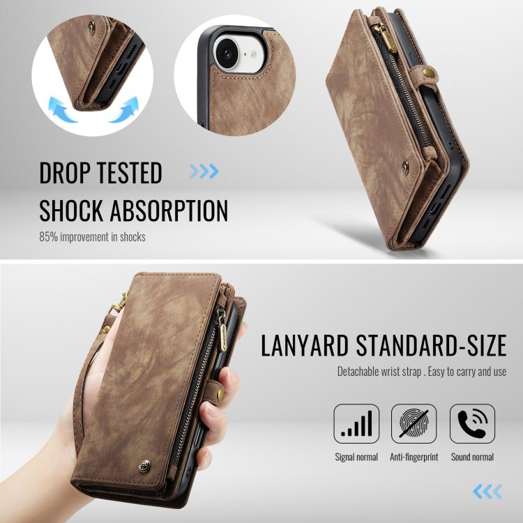 For iPhone 16e CaseMe 008 Detachable Multifunctional Leather Phone Case(Brown) - iPhone 16e Cases by CaseMe | Online Shopping UK | buy2fix