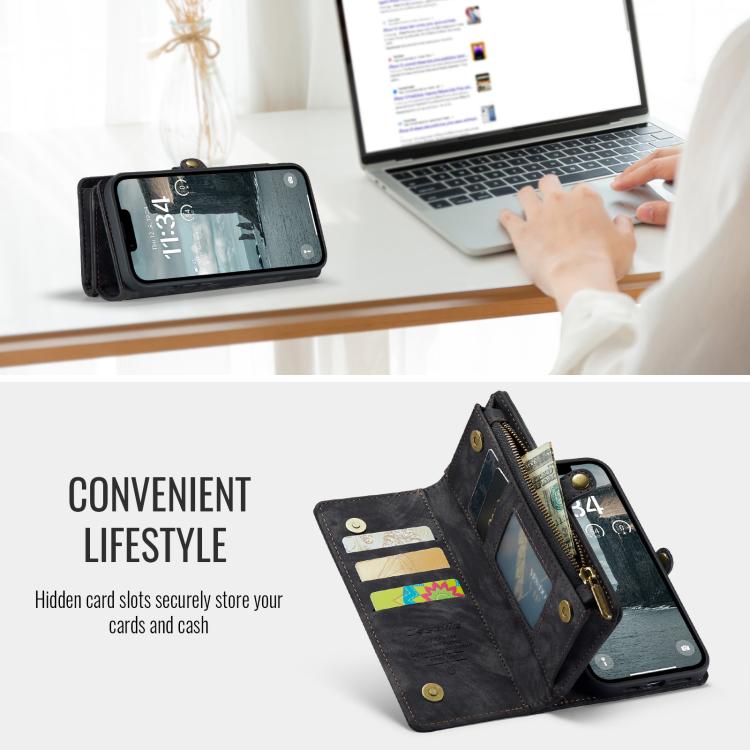 For iPhone 16e CaseMe 008 Detachable Multifunctional Leather Phone Case(Black) - iPhone 16e Cases by CaseMe | Online Shopping UK | buy2fix