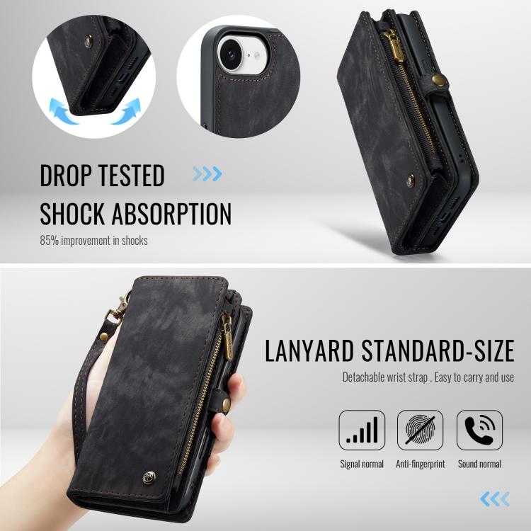 For iPhone 16e CaseMe 008 Detachable Multifunctional Leather Phone Case(Black) - iPhone 16e Cases by CaseMe | Online Shopping UK | buy2fix