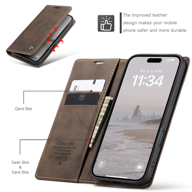 For iPhone 16 Pro CaseMe 013 Multifunctional Horizontal Flip Leather Phone Case(Brown) - iPhone 16 Pro Cases by CaseMe | Online Shopping UK | buy2fix