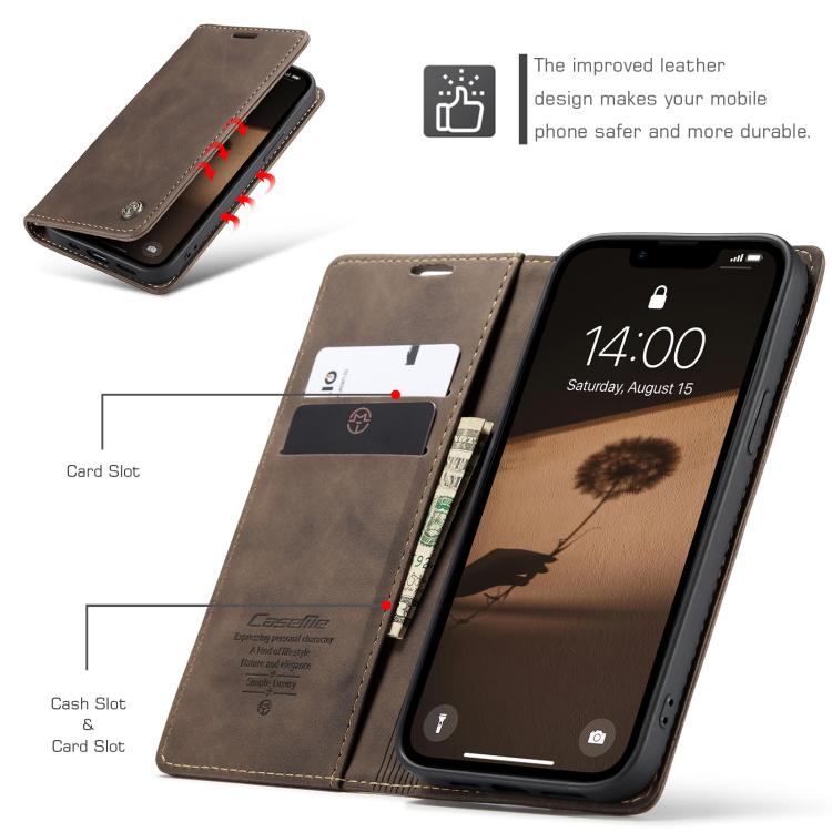For iPhone 16e CaseMe 013 Multifunctional Horizontal Flip Leather Phone Case(Coffee) - iPhone 16e Cases by CaseMe | Online Shopping UK | buy2fix