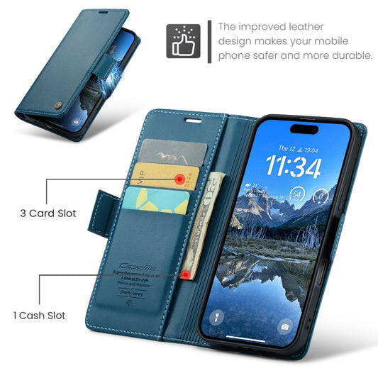 For iPhone 16 Plus CaseMe 023 Butterfly Buckle Litchi Texture RFID Anti-theft Leather Phone Case(Blue) by CaseMe