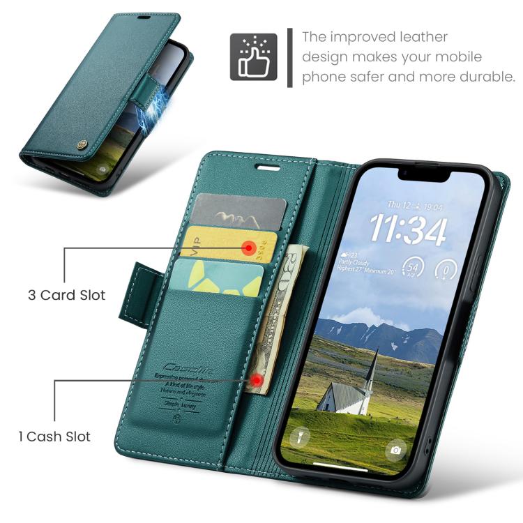 For iPhone 16e CaseMe 023 Butterfly Buckle Litchi Texture RFID Anti-theft Leather Phone Case(Green) - iPhone 16e Cases by CaseMe | Online Shopping UK | buy2fix