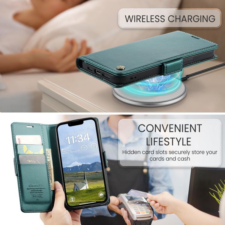 For iPhone 16e CaseMe 023 Butterfly Buckle Litchi Texture RFID Anti-theft Leather Phone Case(Green) - iPhone 16e Cases by CaseMe | Online Shopping UK | buy2fix