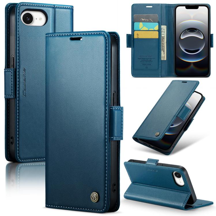 For iPhone 16e CaseMe 023 Butterfly Buckle Litchi Texture RFID Anti-theft Leather Phone Case(Blue) - iPhone 16e Cases by CaseMe | Online Shopping UK | buy2fix