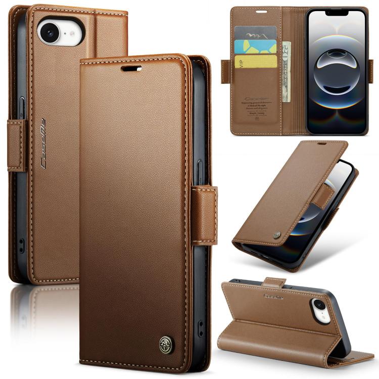 For iPhone 16e CaseMe 023 Butterfly Buckle Litchi Texture RFID Anti-theft Leather Phone Case(Brown) - iPhone 16e Cases by CaseMe | Online Shopping UK | buy2fix