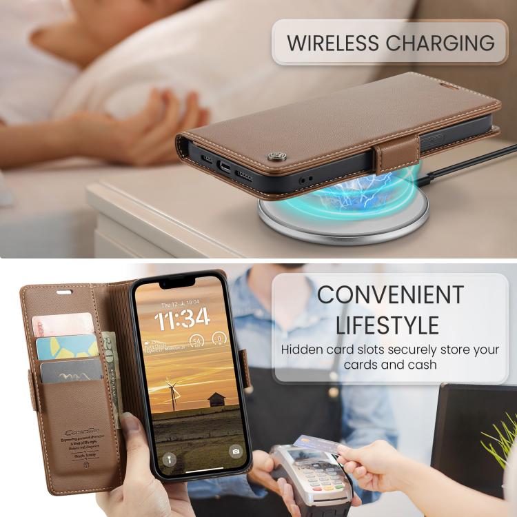 For iPhone 16e CaseMe 023 Butterfly Buckle Litchi Texture RFID Anti-theft Leather Phone Case(Brown) - iPhone 16e Cases by CaseMe | Online Shopping UK | buy2fix