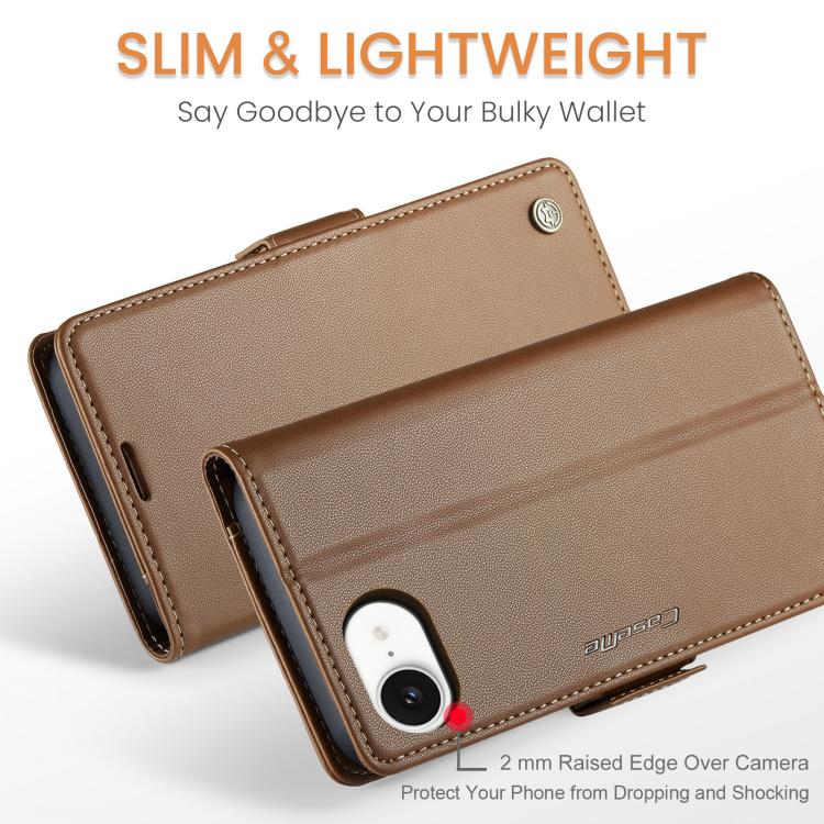 For iPhone 16e CaseMe 023 Butterfly Buckle Litchi Texture RFID Anti-theft Leather Phone Case(Brown) - iPhone 16e Cases by CaseMe | Online Shopping UK | buy2fix