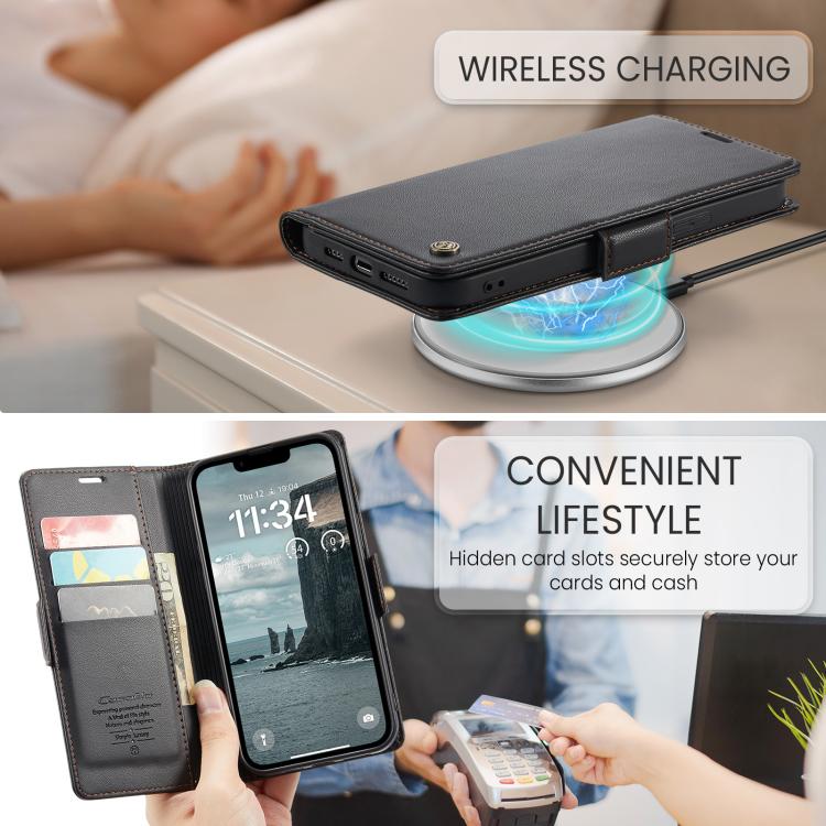 For iPhone 16e CaseMe 023 Butterfly Buckle Litchi Texture RFID Anti-theft Leather Phone Case(Black) - iPhone 16e Cases by CaseMe | Online Shopping UK | buy2fix