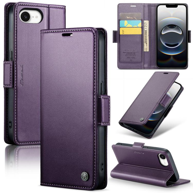 For iPhone 16e CaseMe 023 Butterfly Buckle Litchi Texture RFID Anti-theft Leather Phone Case(Purple) - iPhone 16e Cases by CaseMe | Online Shopping UK | buy2fix