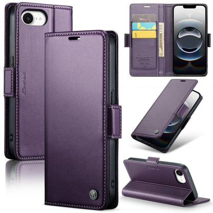 For iPhone 16e CaseMe 023 Butterfly Buckle Litchi Texture RFID Anti-theft Leather Phone Case(Purple) - iPhone 16e Cases by CaseMe | Online Shopping UK | buy2fix