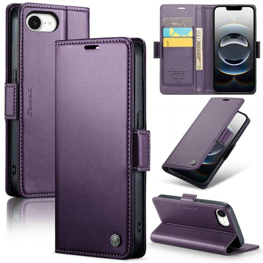 For iPhone 16e CaseMe 023 Butterfly Buckle Litchi Texture RFID Anti-theft Leather Phone Case(Purple) - iPhone 16e Cases by CaseMe | Online Shopping UK | buy2fix