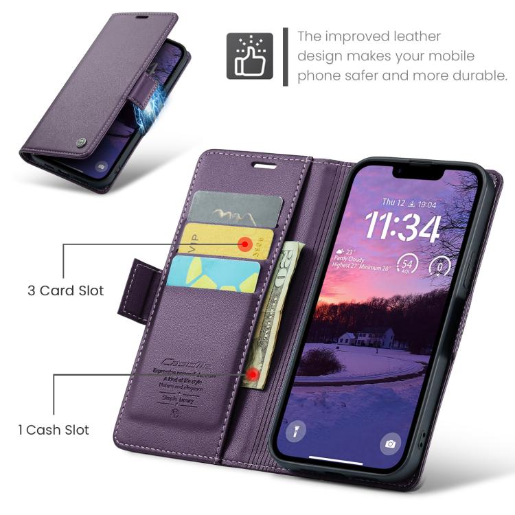 For iPhone 16e CaseMe 023 Butterfly Buckle Litchi Texture RFID Anti-theft Leather Phone Case(Purple) - iPhone 16e Cases by CaseMe | Online Shopping UK | buy2fix