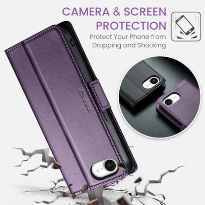For iPhone 16e CaseMe 023 Butterfly Buckle Litchi Texture RFID Anti-theft Leather Phone Case(Purple) - iPhone 16e Cases by CaseMe | Online Shopping UK | buy2fix