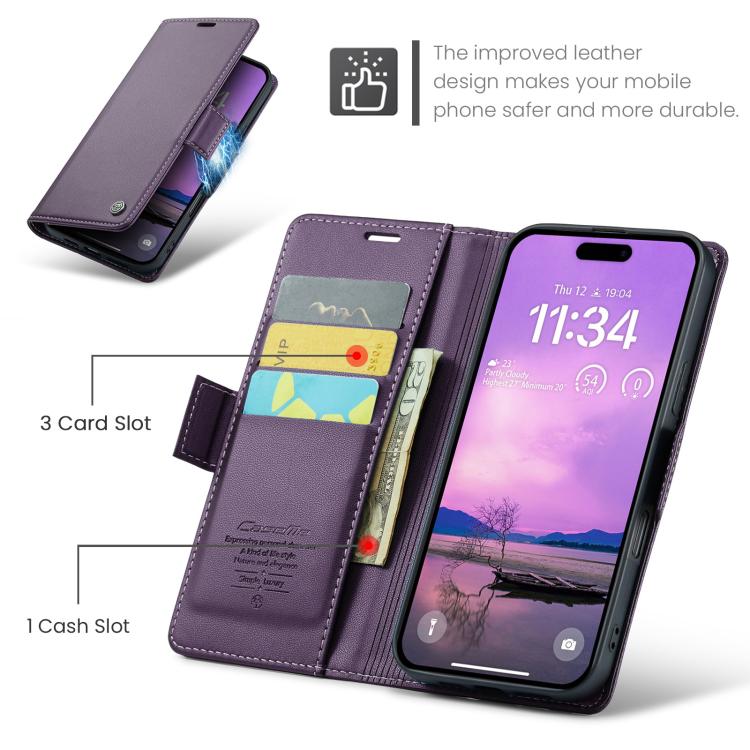 For iPhone 17 CaseMe 023 Butterfly Buckle Litchi Texture RFID Anti-theft Leather Phone Case(Purple) - iPhone 17 Cases by CaseMe | Online Shopping UK | buy2fix
