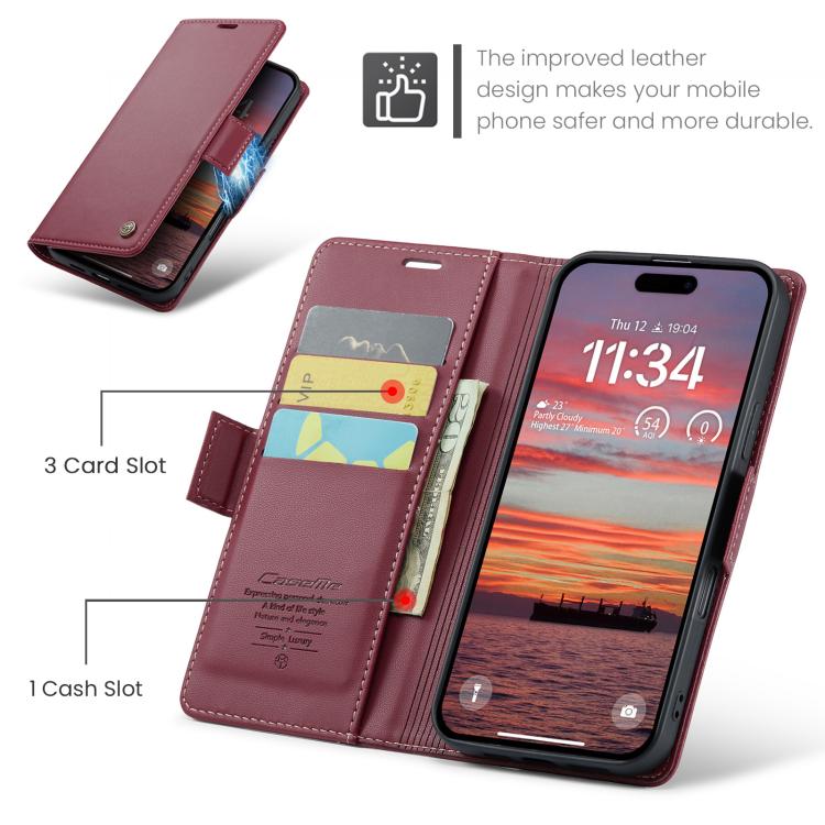 For iPhone 17 Pro CaseMe 023 Butterfly Buckle Litchi Texture RFID Anti-theft Leather Phone Case(Red) - iPhone 17 Pro Cases by CaseMe | Online Shopping UK | buy2fix
